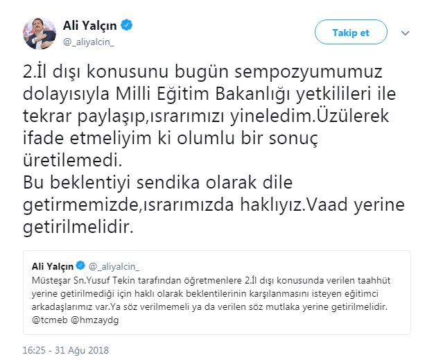 Öğretmenlerin 2. İl Dışı Tayin Hakkı Hakkında &#039;Olumlu Sonuç Üretilemedi&#039; Açıklaması