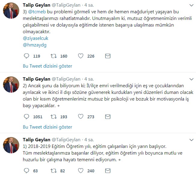 Öğretmenlerin İkinci İl Dışı Tayinleri Hakkında Talip Geylan&#039;dan Önemli Açıklama