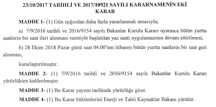 Saatler ne zaman geri alınacak? 2018 Kış saati uygulaması