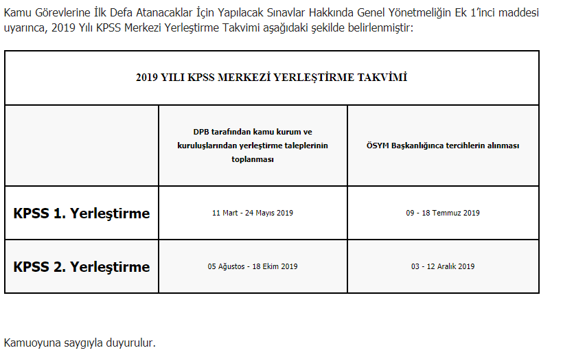 2019 KPSS Ortaöğretim, Önlisans ve Lisans Merkezi Atama Tercih Tarihleri! KPSS 2019/1 ve KPSS 2019/2