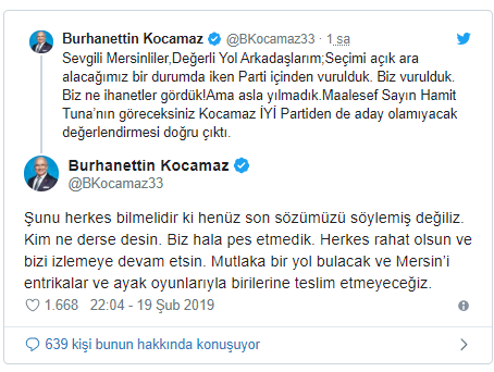 İYİ Parti&#039;nin Mersin Adayı Burhanettin Kocamaz&#039;dan İlk Açıklama Geldi!