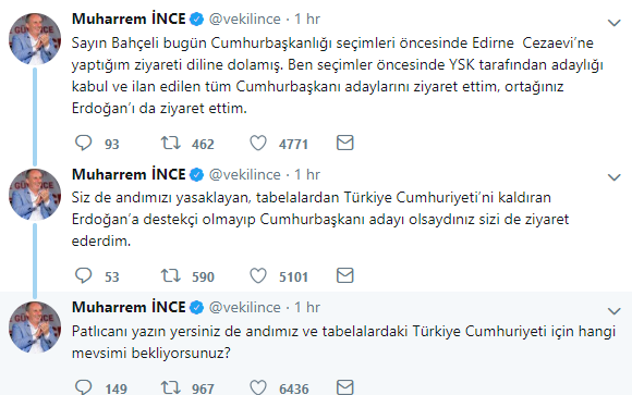 Muharrem İnce&#039;den Bahçeli&#039;ye: Patlıcanı Yazın Yersiniz De Andımız Ve Tabelalardaki Türkiye Cumhuriyeti İçin Hangi Mevsimi Bekliyorsunuz?