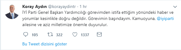 İYİ Parti Genel Başkan Yardımcısı Koray Aydın&#039;dan İstifa Ettiği Haberlerine Yalanlama