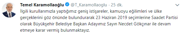 Saadet Partisi İstanbul kararını verdi! 23 Haziran&#039;da aday gösterecekler mi?