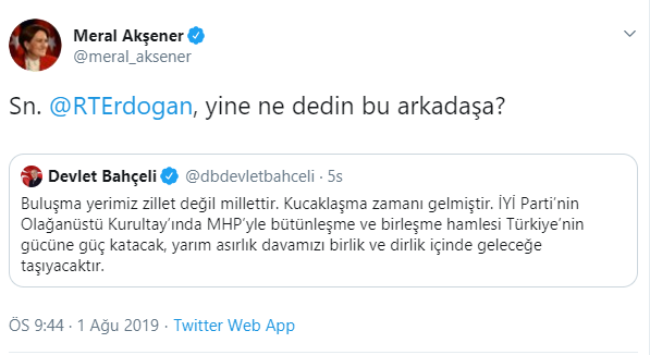 Akşener&#039;den Bahçeli Tepkisi: Sayın Recep Tayyip Erdoğan, Yine Ne Dedin Bu Arkadaşa