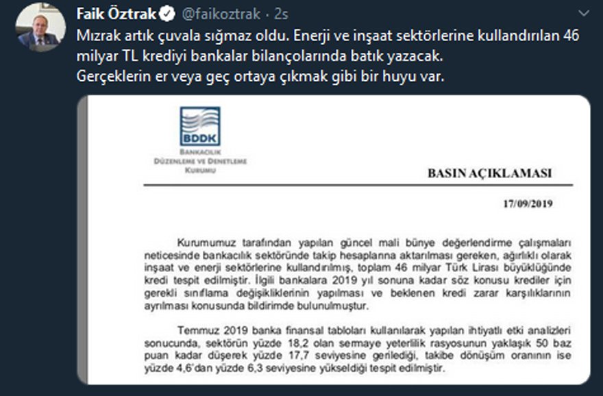 CHP’li Öztrak’tan BDDK&#039;nın açıklamasına tepki geldi