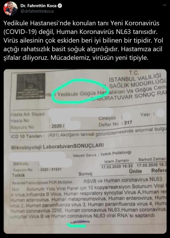 Son dakika İstanbul&#039;da corona virüsü NL63 tespiti hakkında Sağlık Bakanı Koca&#039;dan açıklama geldi: Basit bir soğuk algınlığıdır.