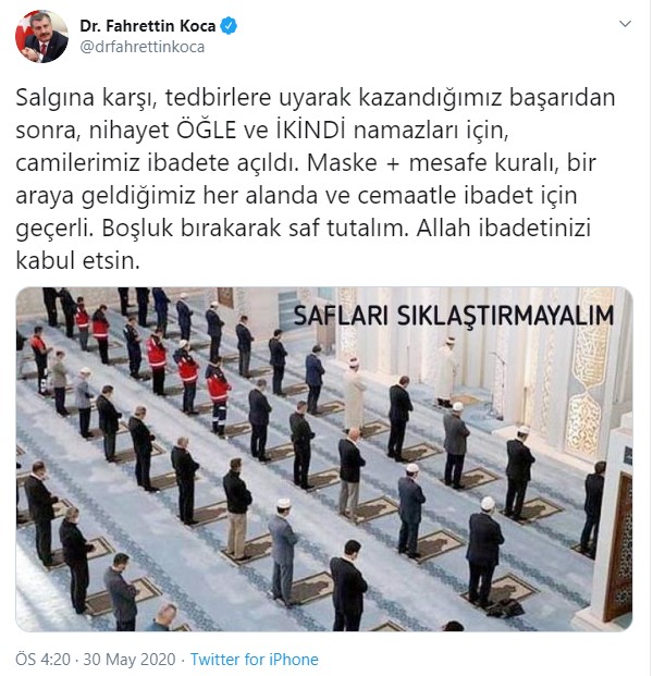 Sağlık Bakanı Koca&#039;dan öğle ve ikindi namazları hakkında son dakika açıklaması!