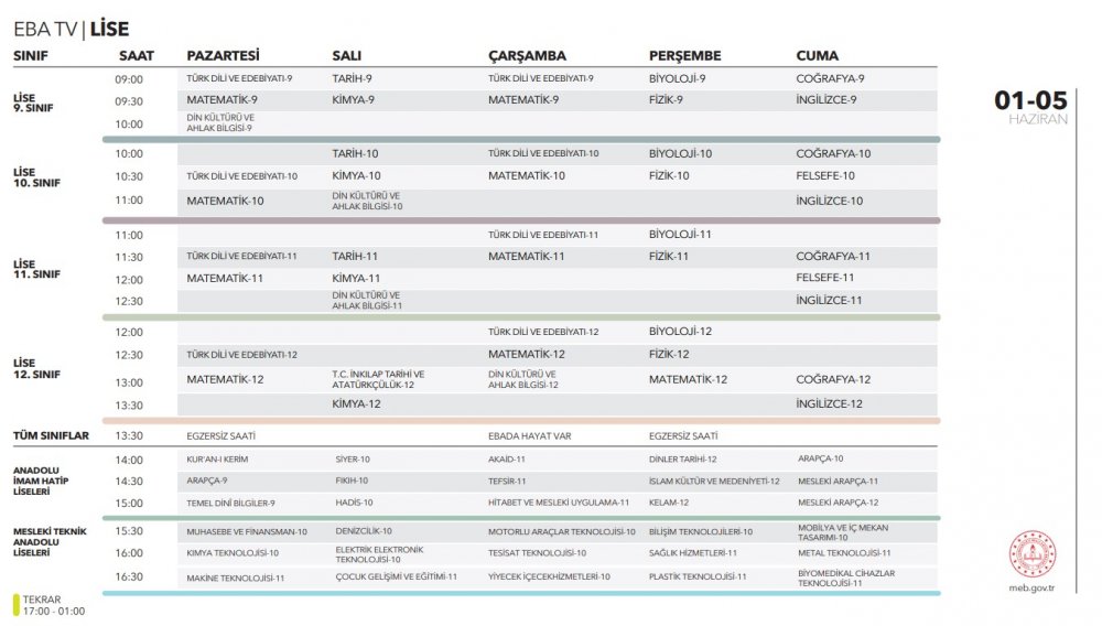 TRT EBA TV 1-5 Haziran ders programı belli oldu! EBA TV İlkokul, ortaokul ve lise ders saatleri açıklandı