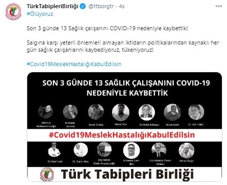 Türk Tabipleri Birliği acı haberi duyurdu! Son 3 günde 13 sağlık çalışanı koronavirüs sebebiyle hayatını kaybetti!