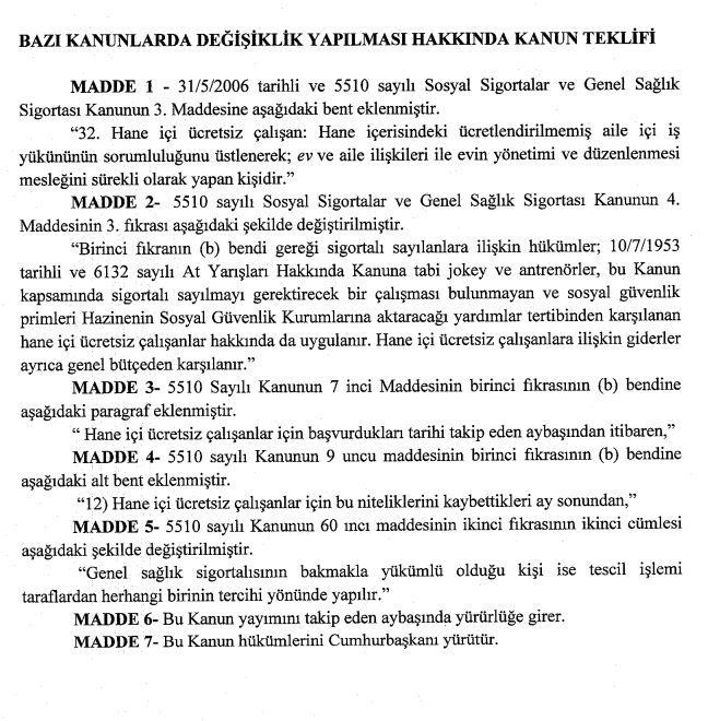 Ev hanımlarına sigorta ve emeklilik verilmesi adına TBMM�de flaş gelişme!